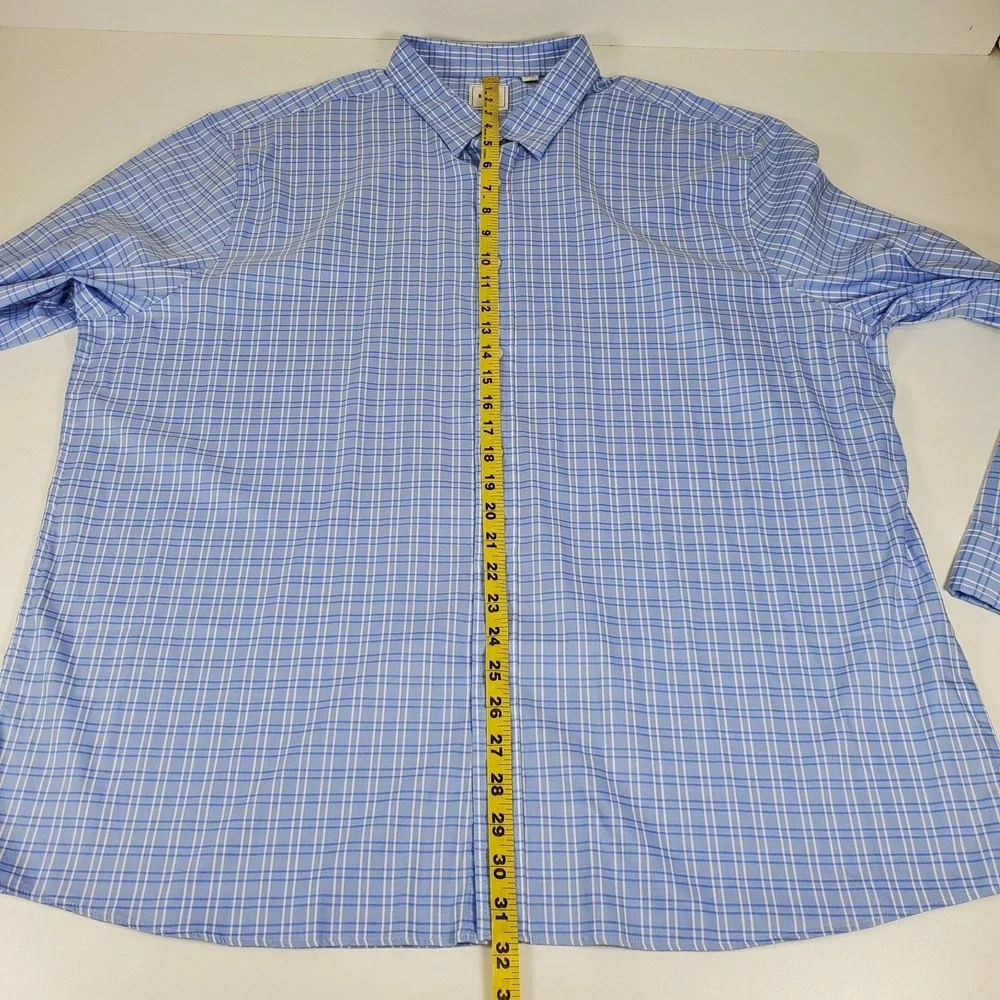 ROWM  Men XXL Long Sleeve Button Up Shirt Check‎ Light Blue/White Plaid EUC